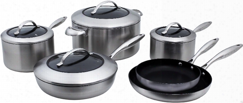Scanpan 65100000 Ctx 10-piece Cookware Set With Ceramic Titanium Surface, Induction Suitable, Handcrafted In Denmark, Non-stick, Ovenproof, Dishwasher Safe, 100% Recycled Materials, Pfoa-free And Brushed Steel Exterior