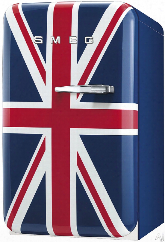 Smeg 50's Retro Design Fab5uluj 1.5 Cu. Ft. Compact Refrigerator With 2 Adjustable Wire Shelves, Balcony Door Shelf, Bottle Door Shelf, Absorption Cooling, Led Internal Light And Ice Cube Tray Union Jack, Left Hinge Door Swing