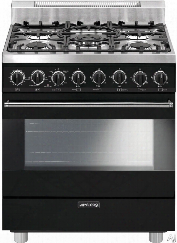 Smeg C30gggnu 30 Inch Freestanding Gas Range With 3.5 Cu. Ft. Convection Oven, 5 Sealed Burners, Ever-clean Enameled Oven Interior, Broil Mode, Defrost Mode, Kitchen Timer And Electronic Ignition: Black