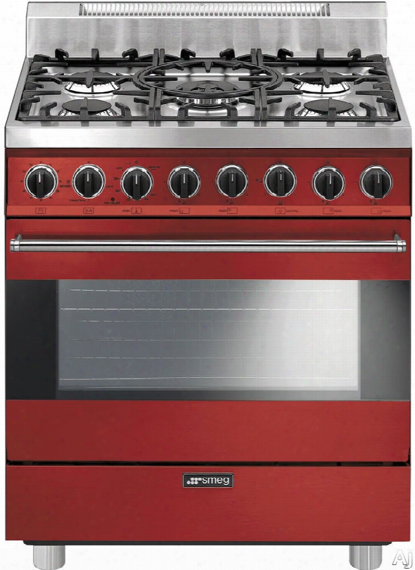 Smeg C30ggru 30 Inch Freestanding Gas Range With 3.5 Cu. Ft. Convection Oven, 5 Sealed Burners, Ever-clean Enameled Oven Interior, Broil Mode, Defrost Mode, Kitchen Timer And Electronic Ignition: Red