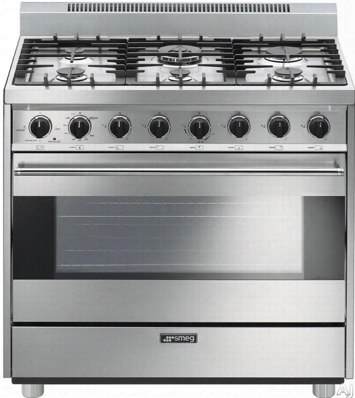 Smeg Classic Design C36gg 36 Inch Freestanding Gas Range With 6 Sealed Burners, Cast Iron Grates, 4.4 C. Ft. Convection Oven, Ever-clean Enamel Interior And 2 Oven Lights