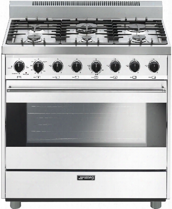 Smeg Classic Design C36ggbu 36 Inch Freestanding Gas Range With 6 Sealed Burners, Cast Iron Grates, 4.4 Cu. Ft. Convection Oven, Ever-clean Enamel Interior And 2 Oven Lights: White