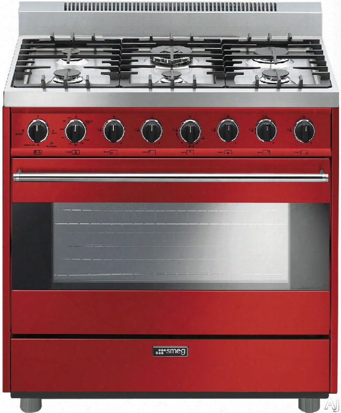 Smeg Classic Design C36ggru 36 Inhc Freestanding Gas Range With 6 Sealed Burners, Cast Iron Grates, 4.4 Cu. Ft. Convection Oven, Ever-clean Enamel Interior And 2 Oven Lights: Red