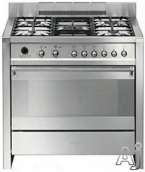 Smeg Opera A1pxu 36 Inch Freestanding Dual Cavity Gas Range With 10 Cooking Modes, 4 Shelf Positions, Dual Fuel, Air Cooled Door, Gas Safety Valves, Led Electronic Clock And 2 Halogen Oven Lights