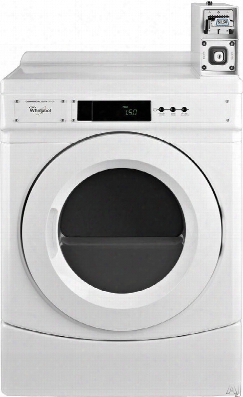 Whirlpool Ced9050aw 27 Inch Electric Dryer With 1/3 Hp Motor, Pre-installed Coin Box, 3 Cycle Selections, Reversible Door, Leveling Legs, Front Push Button Controls, 4-way Venting And 6.7 Cu. Ft. Capacity