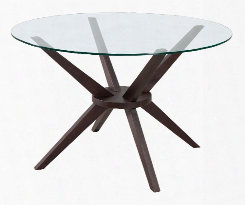 100198 Cell 47" Dining Tabble With Glass Top And Angled Star Style Wood Base In Dark Walnut