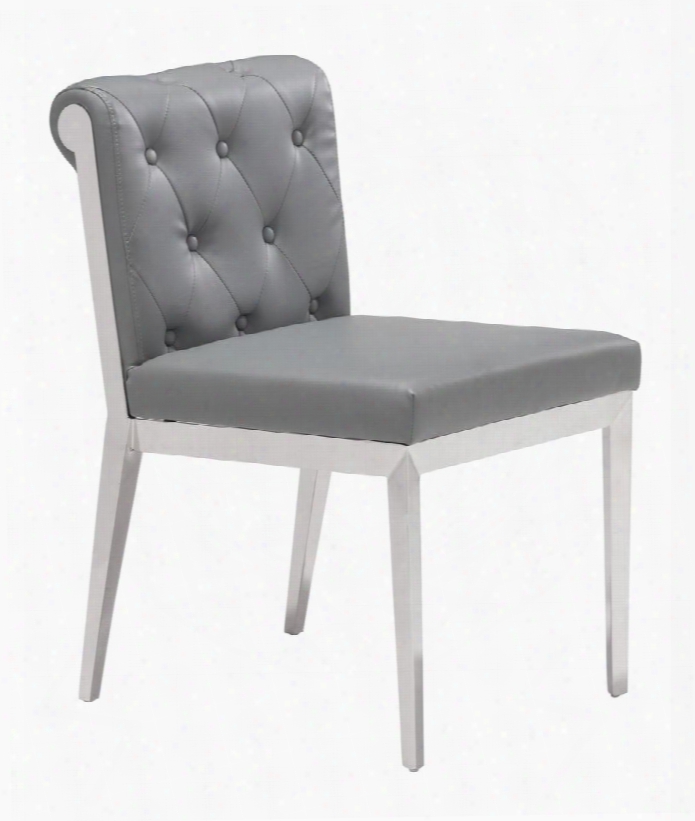 100331 Aris 32" Dining Chair With Stainless Steel Legs Button Tufting And Scrolled Back In