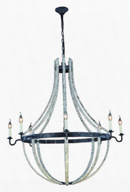 1502g43iw Woodland Collection Pendant Lamp D:43 H:49 Lt:8 Ivory Wash & Steel Grey