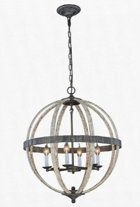 1503d24iw Orbus Collection Pendant Lamp D:24 H:29 Lt:6 Iory Wash & Steel Grey