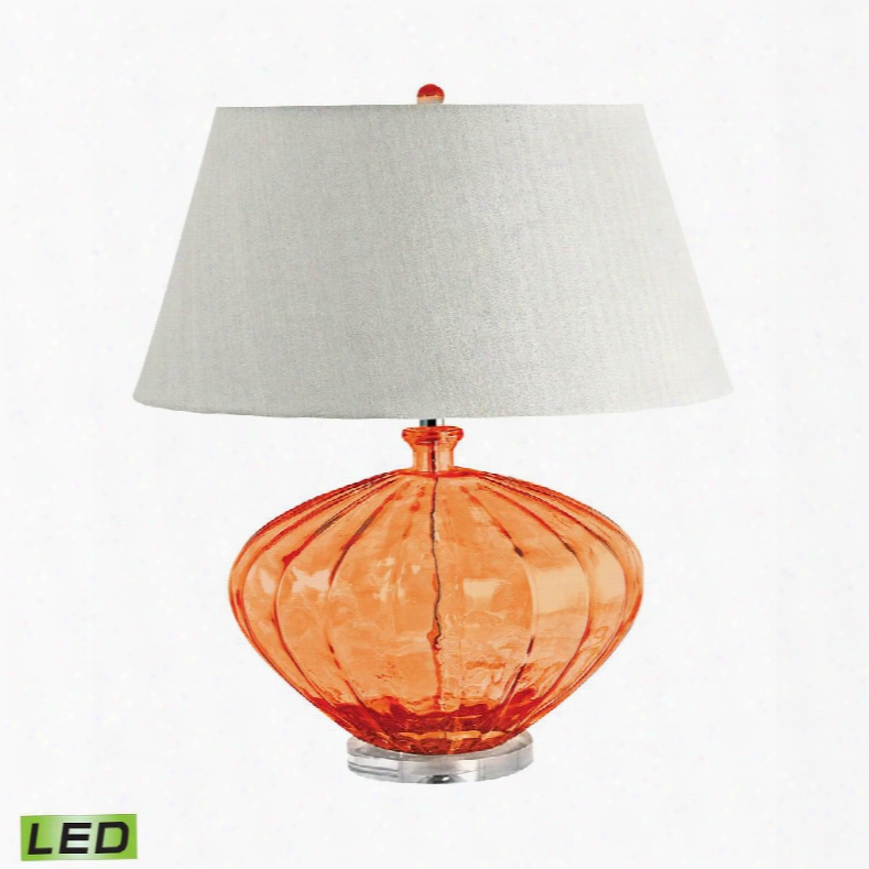 209-led Recycled Fluted Glass Urn Led Table Lamp In Orange