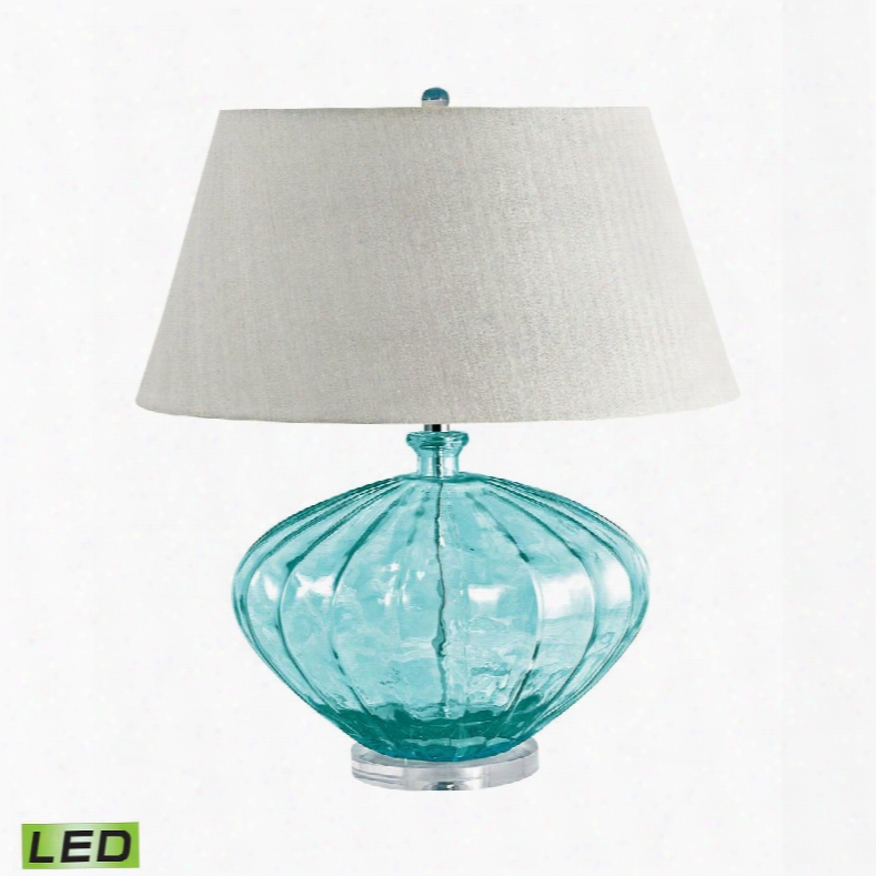 210-led Recycled Fluted Glass Urn Led Table Lamp In Blue