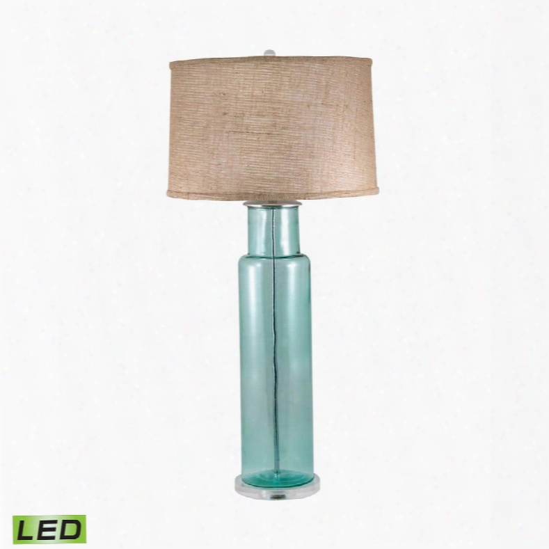 216b-led Recycled Glass Cylinder Led Table Lamp In Blue