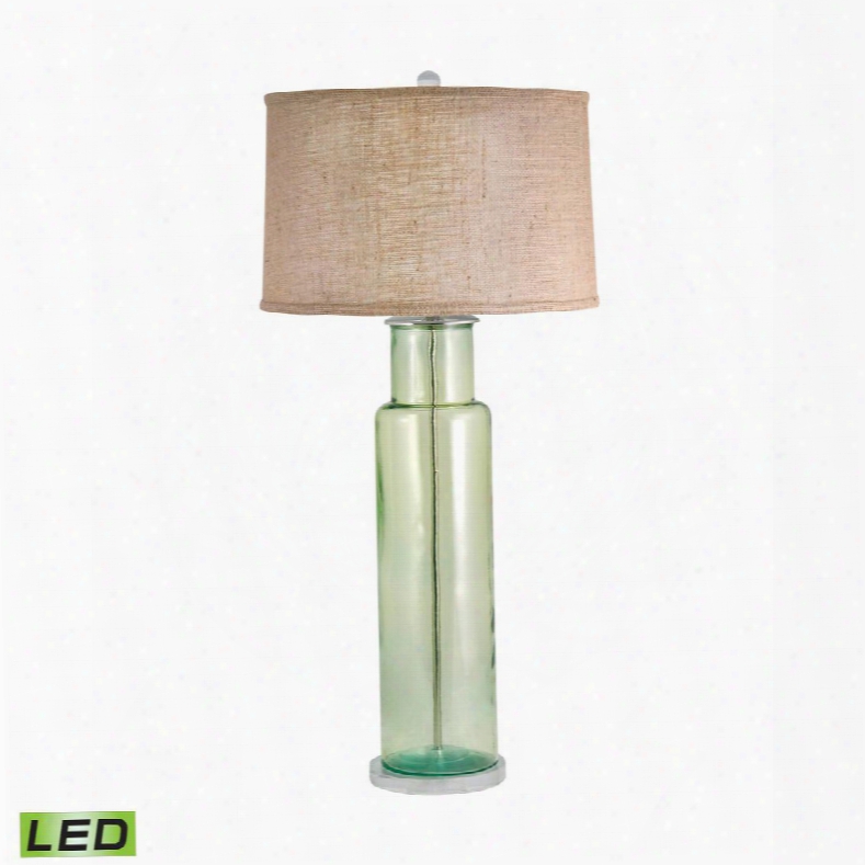 216g-led Recycled Glass Cylinder Led Table Lamp In Green