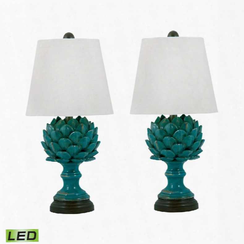 223/s2-led Terrra Cotta Artichoke Led Table Lamp In Blue