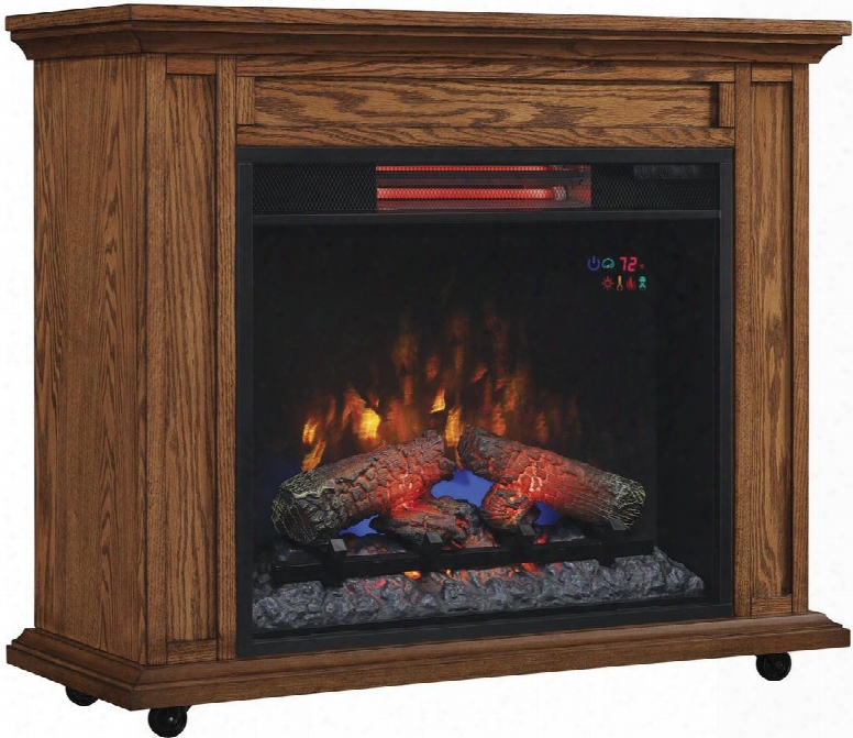 23irm1500-o107 33" Infrared Rolling Mantel With Electric Quartz Fireplace 5 200 Btu Locking Casters Led Spectafire Technology And Tempered Glass Front In