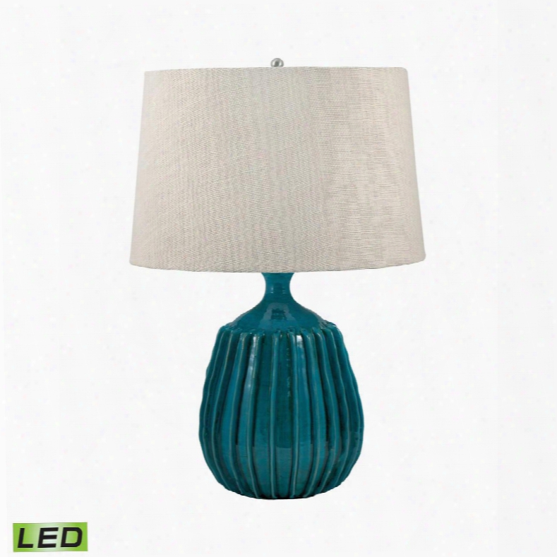 243-led Ribbed Terra Cotta Led Table Lamp In Sky Blue Sky Blue