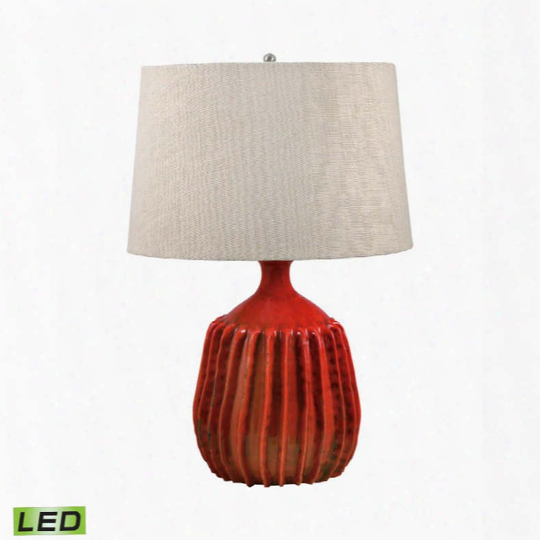 248-led Ribbed Terra Cotta Led Table Lamp In Tomato Red