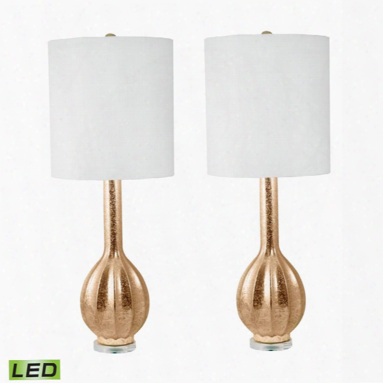 252/s2-led Glam Fluted Gourd Ceramic Led Table Lamp Gold