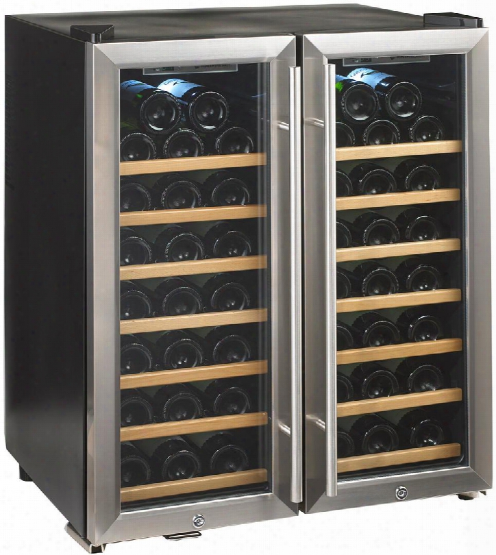 272480251w Thermoelectric Energy Efficiejt Dual Zone Wine Cooler With 48 Bottle Capacity Silent Cooling Technology Wood Front Shelves And Led Lighting: Glass