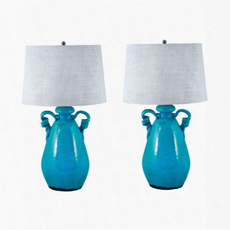 273/s2 Twisted Handle Terra Cotta Table Lamp In Aqua Aqua