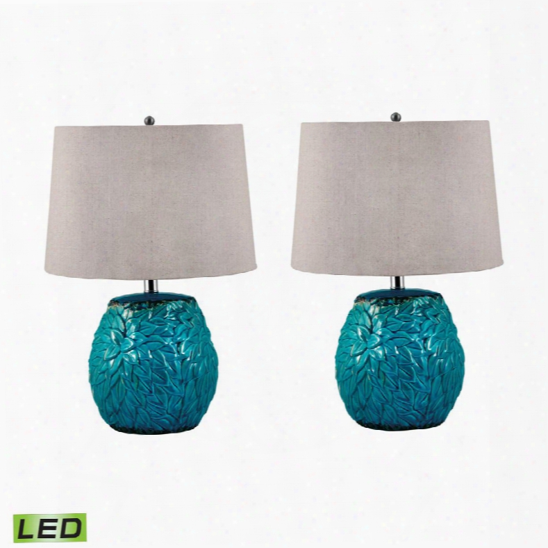 275/s2-led Aqua Leaf Terra Cotta Led Table Lamp Aqua