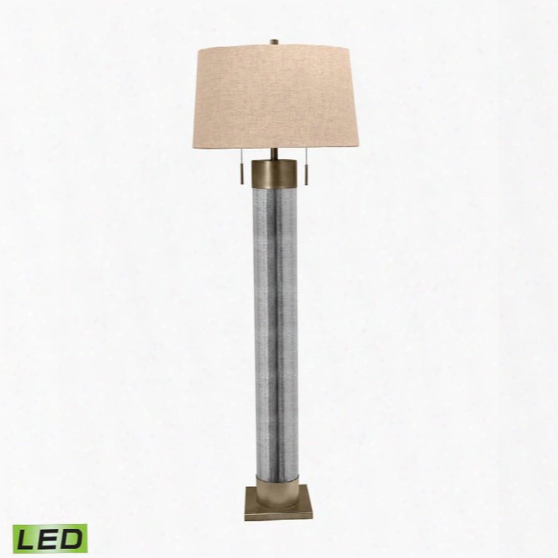 290-led Mercury Glass Cylinder Led Floor Lamp With Antiqued Brass Accents