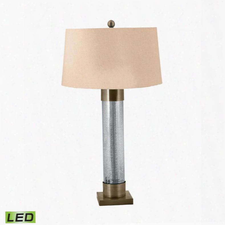 291-led Mercury Glass Cylinder Led Table Lamp With Antiqued Brass Accents