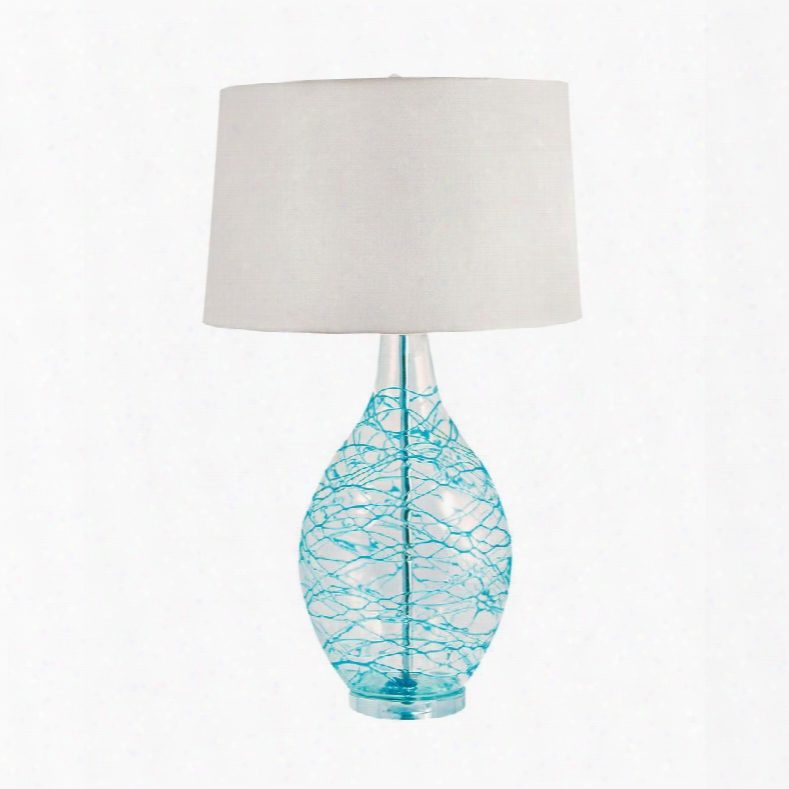 300b Clear Glass Urn Table Lamp With Hand Appllied Blue