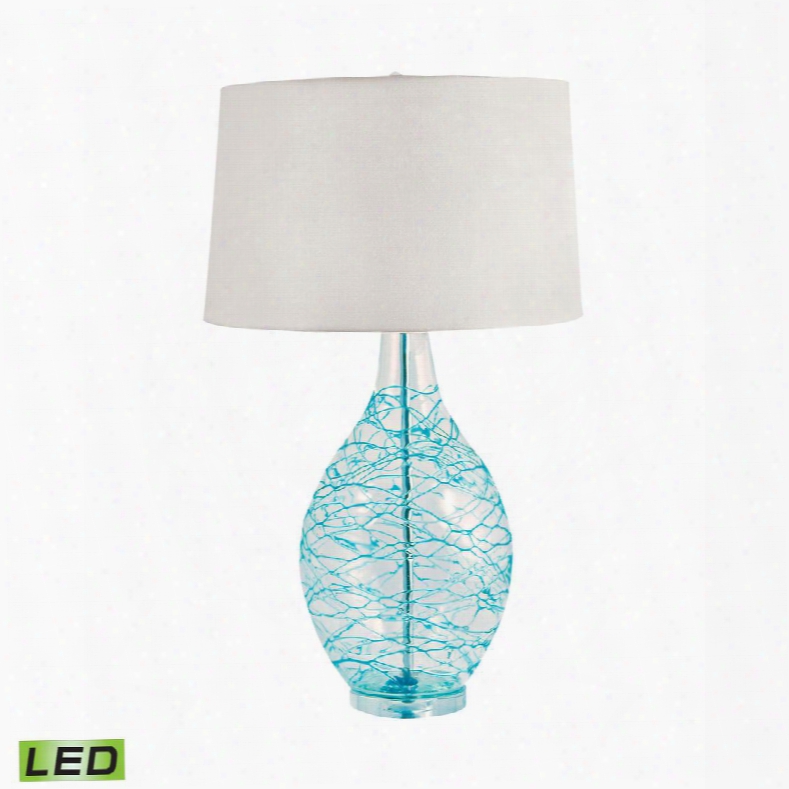 300b-led Clear Glass Urn Led Table Lamp With Hand Applied Blue