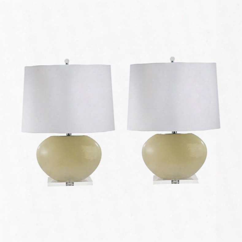 307c/s2 Blown Glass Oval Table Lamp In Cream - Set Of 2 Cream