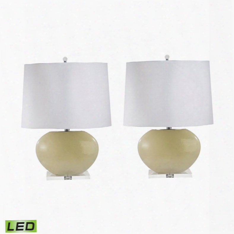 307c/s2-led Bloown Glass Oval Led Table Lamp In Cream - Set Of 2 Cream