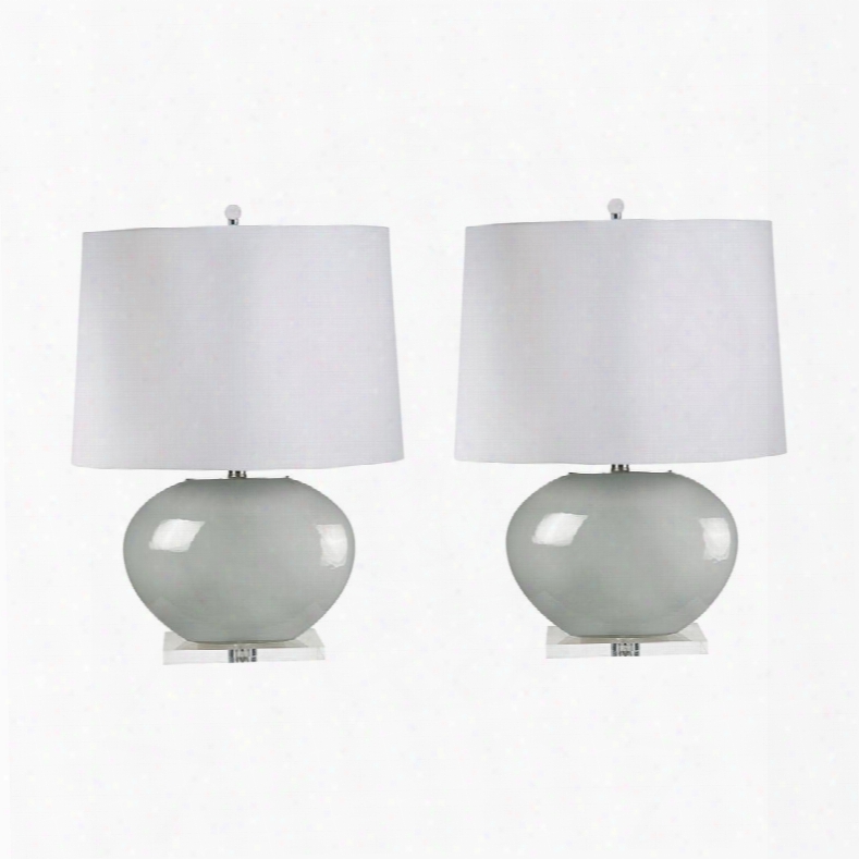 307g/s2 Blown Glass Oval Table Lamp In Grey - Set Of