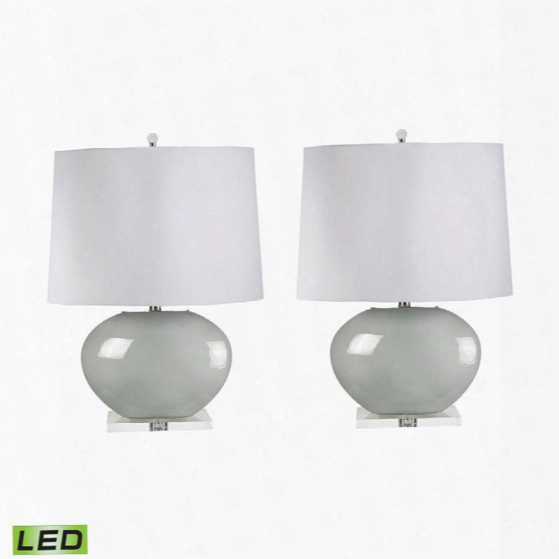 307g/s2-led Blown Glass Oval Led Table Lamp In Grey - Set Of