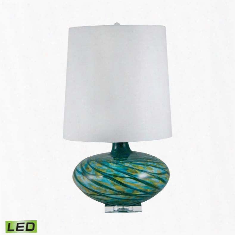 312-led Big Bang Blown Glass Led Table Lamp In Blue Swirl