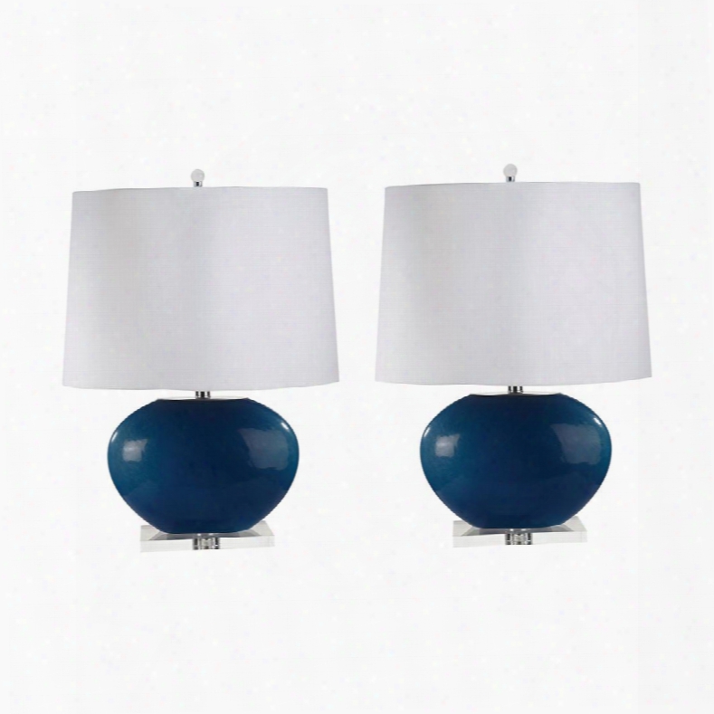 318/s2 Blown Glass Oval Table Lamp In Royal Blue - Set Of 2