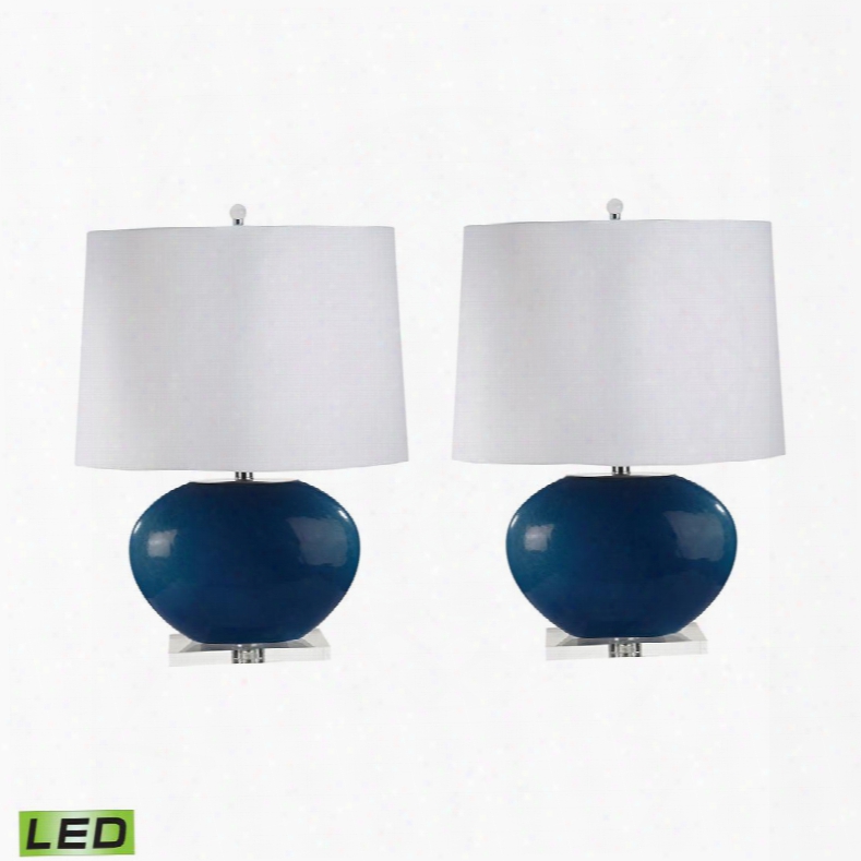 318/s2-led Blown Glass Oval Led Table Lamp In Royal Blue - Set Of 2