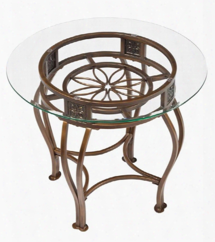 40384ote Scottsdale 26" Round End Table With B Eveled Edge Glass Top Flower Motif And Metal Construction In Brown Rust