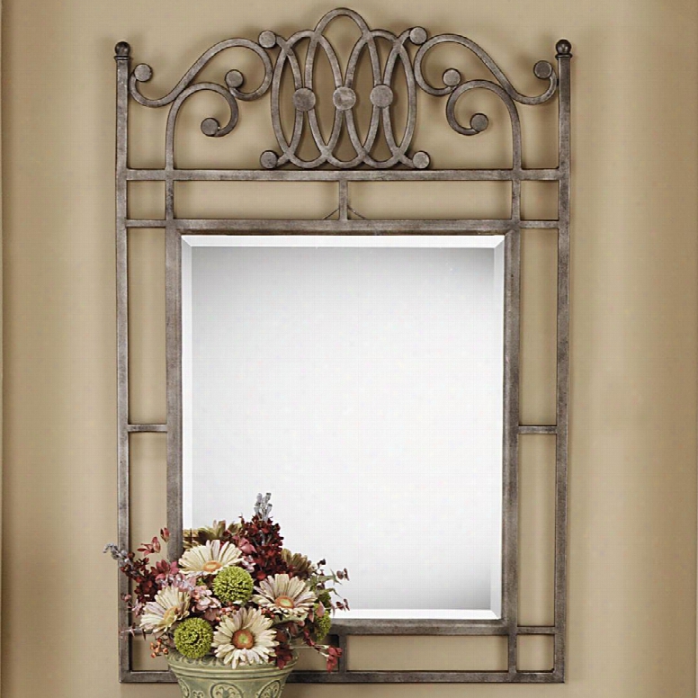 41549 Montello 28"x41.75" Console Mirror With Beveled Edge Interlocking Circles And Intricate Castings In Old Steel