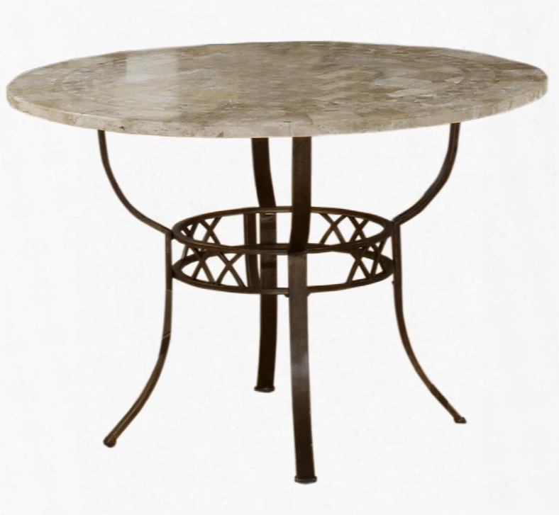 4815dtrnb Brookside 45" Round Dining Table With Ivory Colored Fossil Stone Top And Scrolled Metal Work In Brown Powder Coat