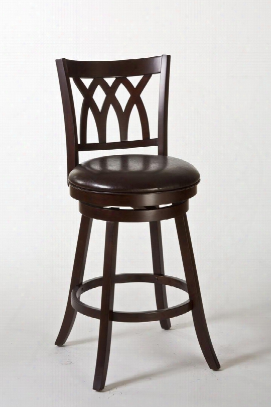 5208-826 Tateswood 41" Pu Upholstered Swivel Counter Stool With Entangled Back Detailing Of Crossing Limbs And Lines On Wood Frame In