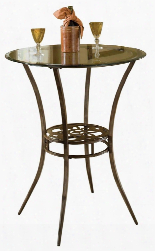 5435ptb Marsala 36" Round Bar Height Pub Table With Beveled Edge Glass Top Tapered Legs And Metal Construction In Grey With Rust