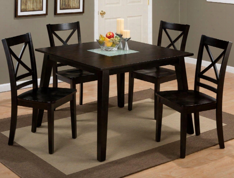 852-42set5 Roasted Java Square Dining Table With Crackled Glass Insert + 4 X Back Side