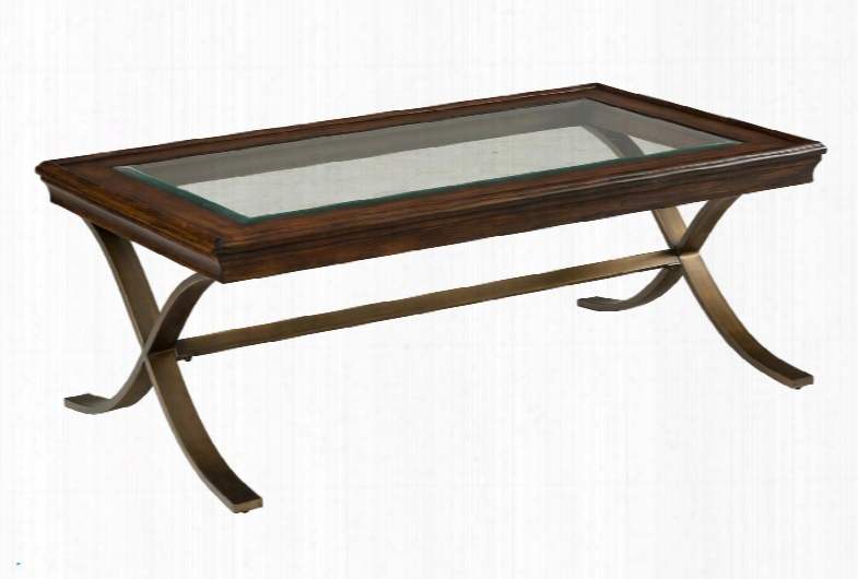 Ashland 834-1 48" Cocktail Table With Pine Solids Veneer Beveled Glass Insert And Curved Legs In