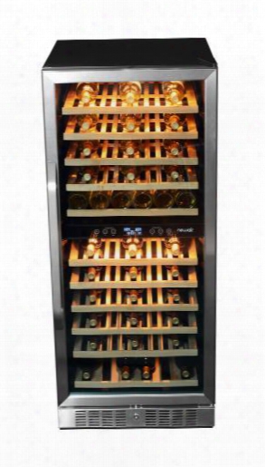Awr-1160db 27" Premier Gold Series Wine Cooler With 116 Wine Bottle Capacity Dual Setting Interior Gold Lighting Lcd Panel Display Adjustable Wood Shelves