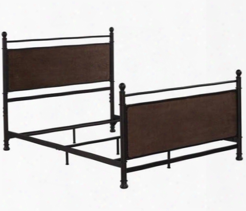 B591qcb Queen Size Metal Bed With Scratch Resistant Adjustable Leveling Feet Wood And Pebbled Construction In Mocha And Dark Bronze