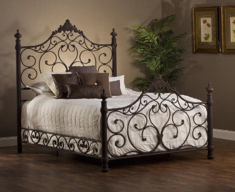 Baremore 1742bkr King Sized Bed With Headboard Footboard And Rails Turned Posts Tubular Steel Construction Scrolled And Romantic Design In Weathered Dark