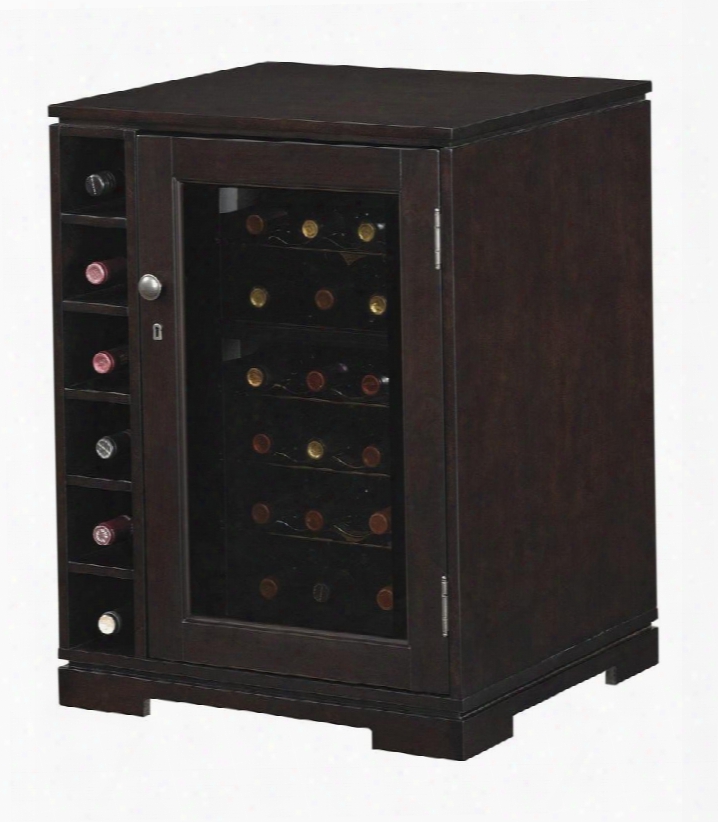 Dc9416x29x-1818 Cabernet Wine Rack With Beveled Amber Glass Panel Door Nickel Door Pull Pedestal Base And Open Side Storage Compartments In Merlot