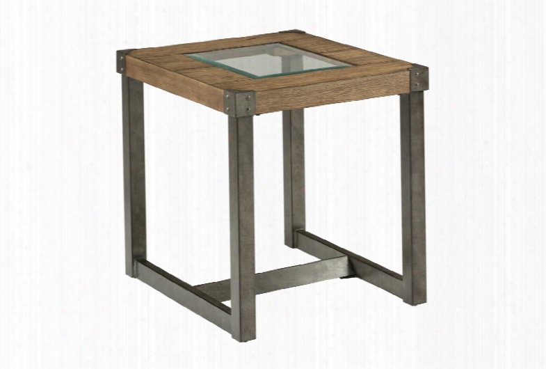 Freemont Collection 965-3 End Table With Squared Metal Legs And Beveled Glass Insert In