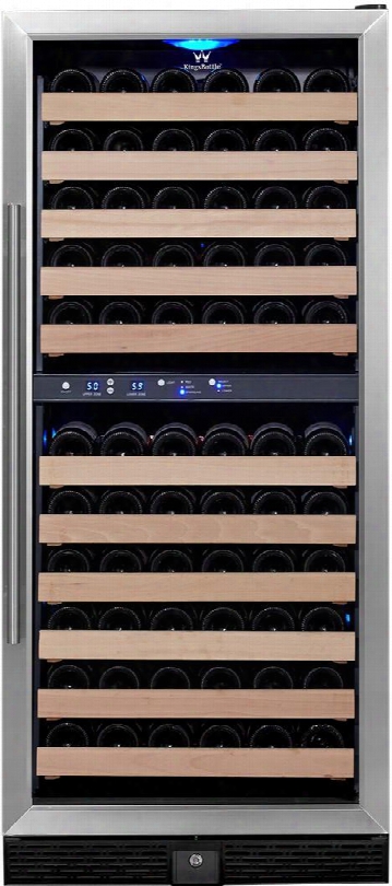 Kbu-100d-ss 24" 2 Temperature Zones Wine Cooler With 106 Bottle Capacity Warp  Resistant Wood Shelves Blue Led Lighting And Door Lock: Glass Door With