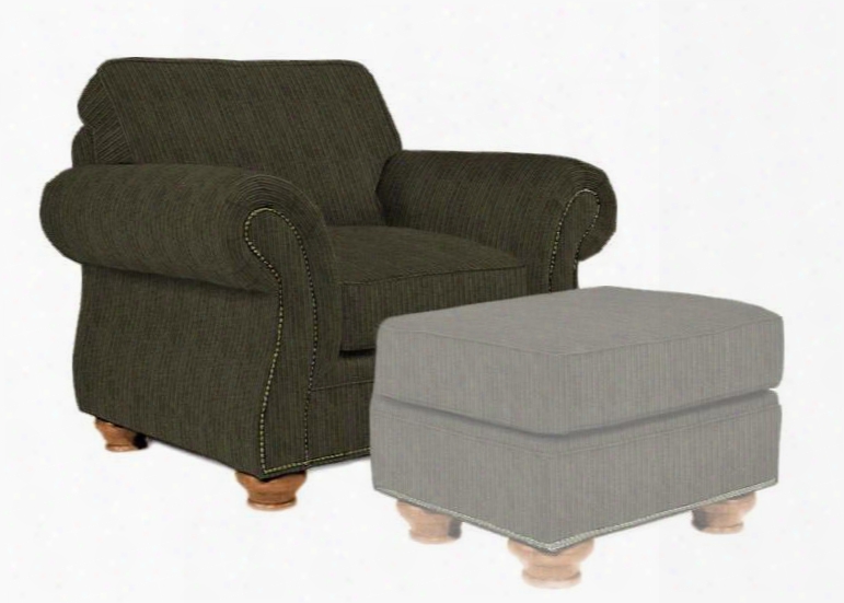 Laramie 5081-0/2718-27 45" Wide Fabric Armchair With Wood Frame Turned Bun Feet Rolled Rms And Nail-head Trim In 2718-27 Green With Attic Heirlooms